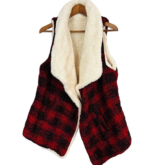 NEW! A Odiva Sleeveless Waterfall Faux Shearling Vest Jacket - L - Picture 1 of 4